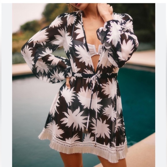 PatBo Dahlia Fringe Cover Up Robe Dress - Picture 1 of 11